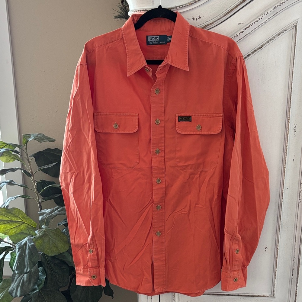 Vtg Polo by Ralph Lauren Shirt Mens Sz XL Long Sleeve Double Pocket Button Up